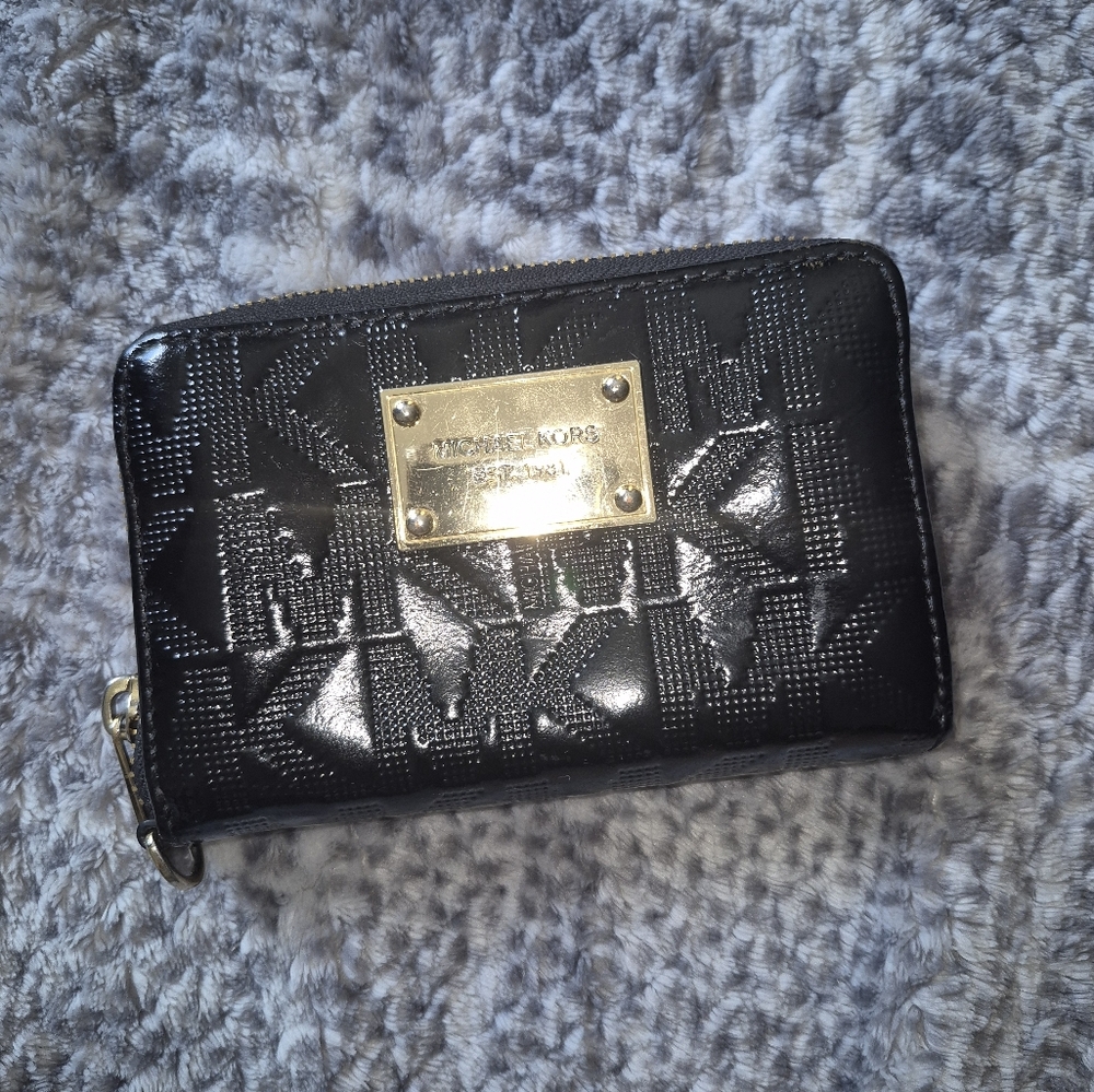 Michael Kors Black Clutch with Gold Plate